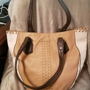 DR YANY--LEATHER TRI-COLOR SHOULDER HANDBAG